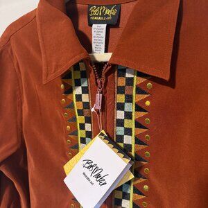 Bob Mackie Wearable Art Women’s Shacket Brown Embroidered Oversized 90s